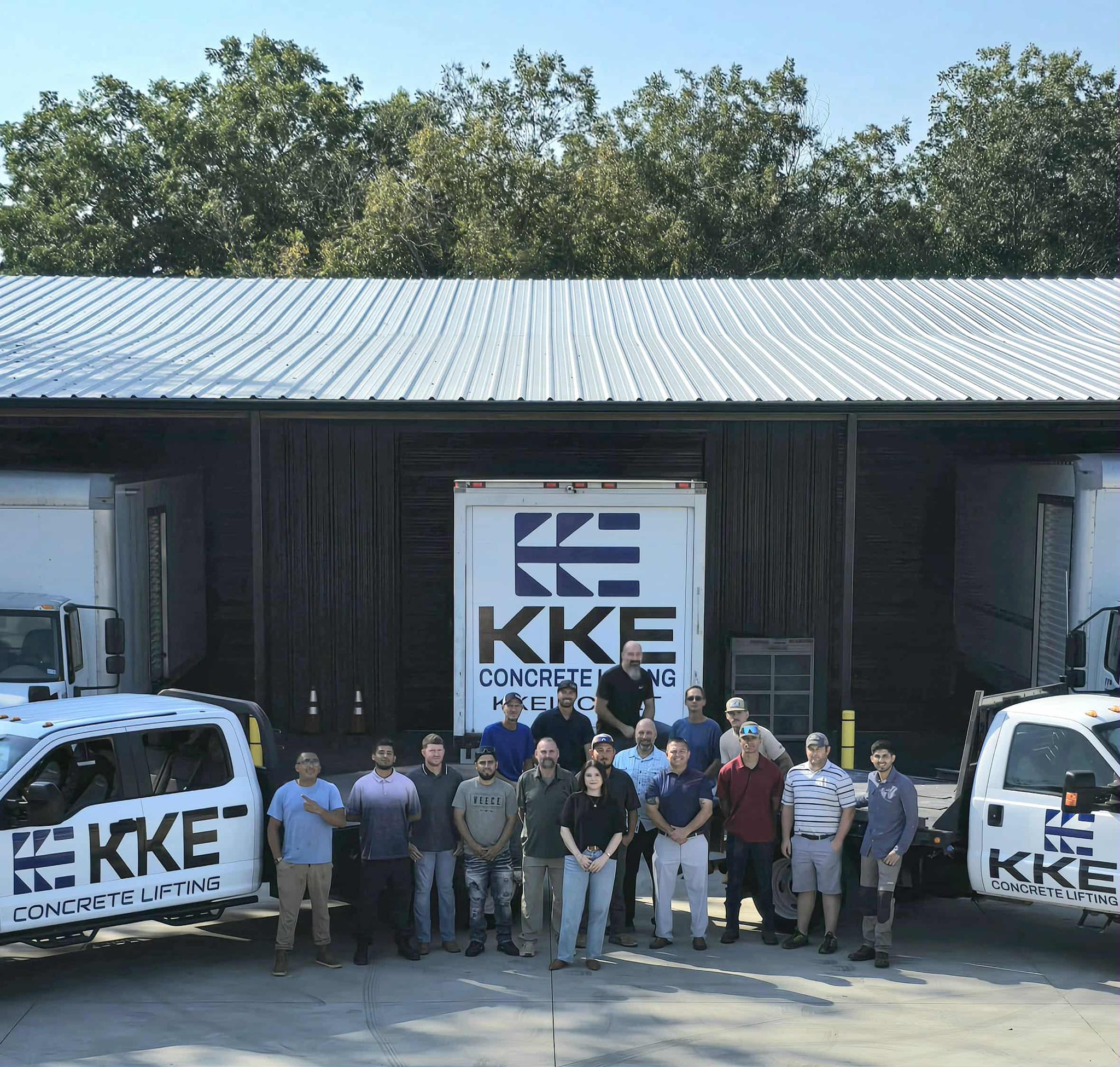 KKE Concrete Lifting team and trucks at Fort Worth location